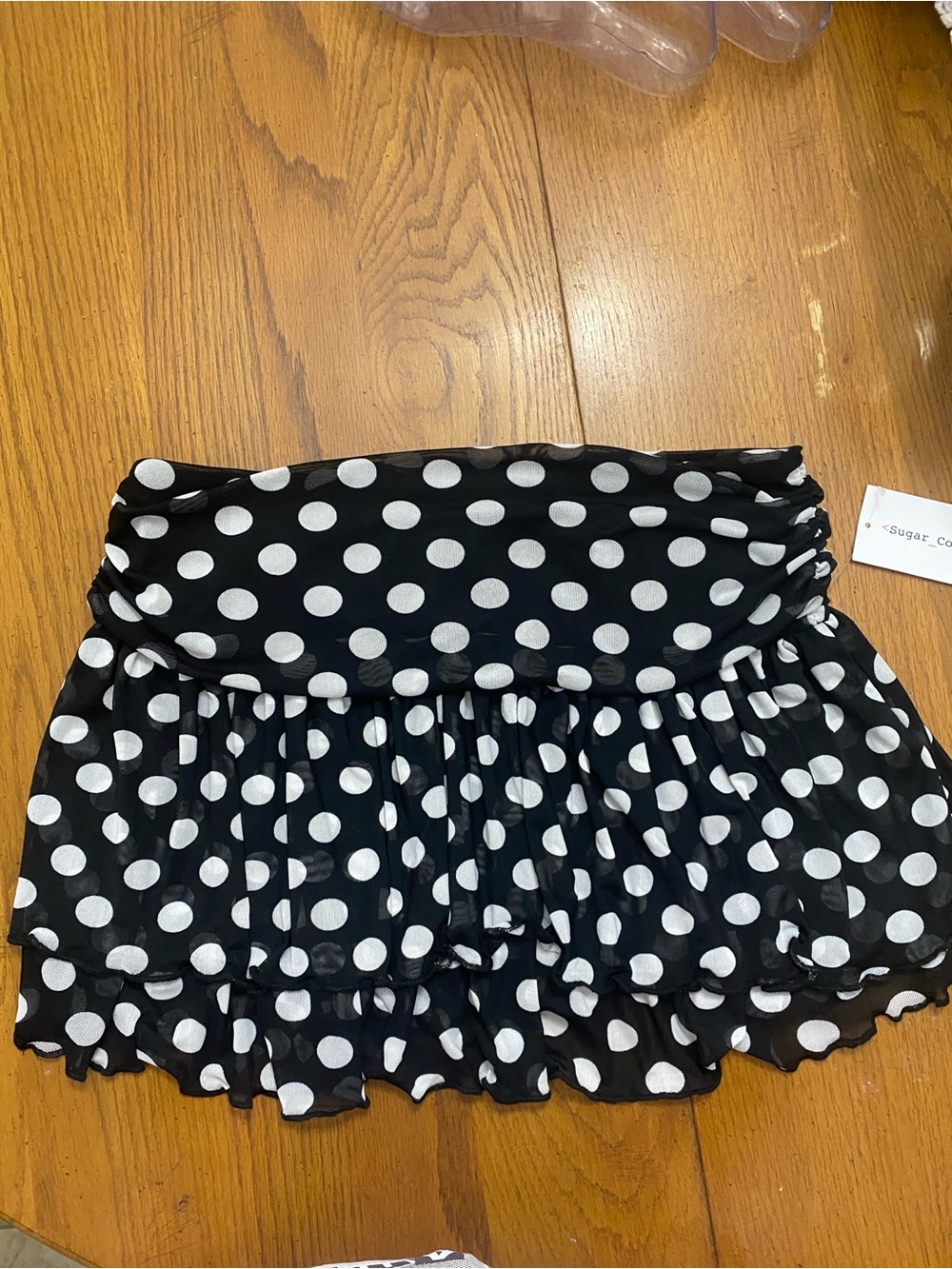 Sugar Coded Sheer Black and White Polka Dot Ruffled Tiered Skirt Size L NWT